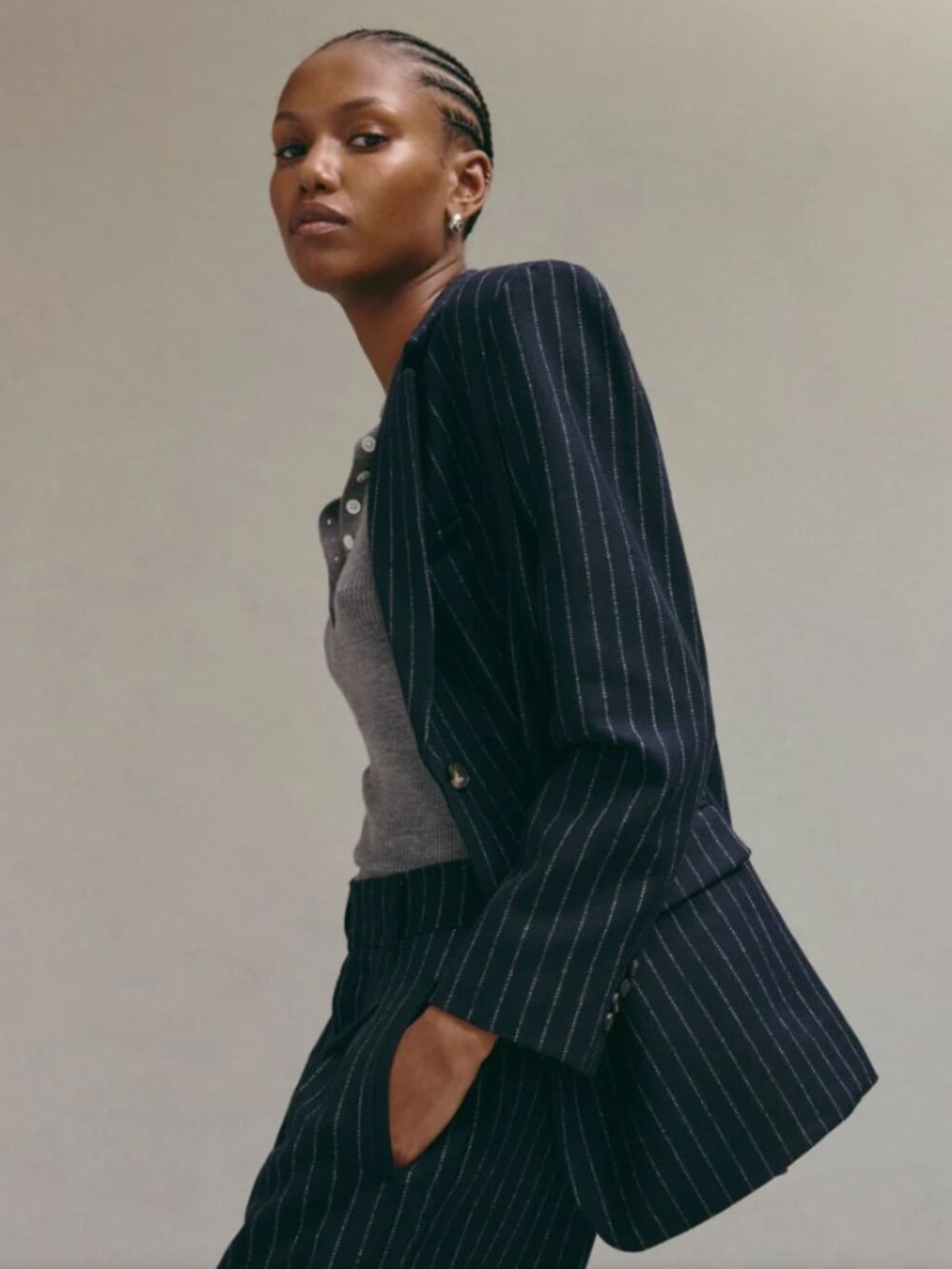 Everlane • The Oversized Blazer in Wool, Navy/White Pinstripe